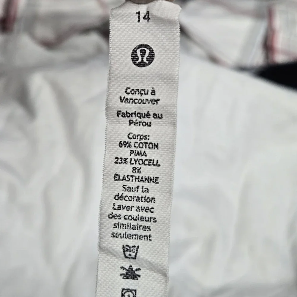 Lululemon Women Activewear Shirt 14 White Pima Cotton Blend Short Sleeve Tee